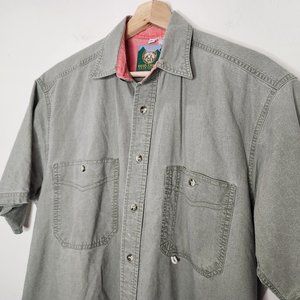 VTG Bear Creek Mens Medium Green Short Sleeve Button Down Outdoor Fishing Shirt
